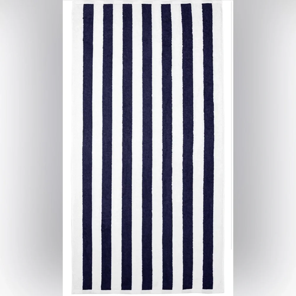 4 Amazon Basics Navy Blue Striped Terry Absorbent Cabana Pool Beach Bath Towels